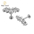 Titanium Cubic Zircon Internally Thread Cluster  Labret Ring Body Piercing